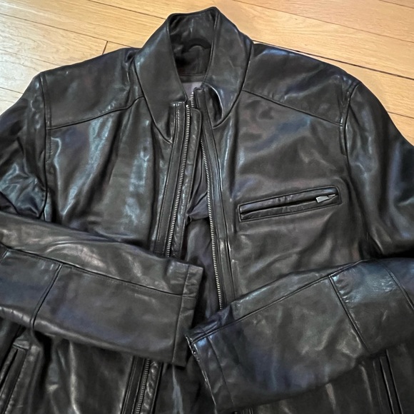 Cole Haan Unisex Sleek Black Leather Jacket Lambskin - Picture 7 of 12
